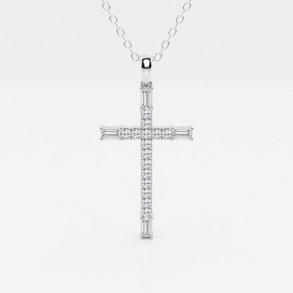 0.24 TCW Round & Baguette Shape Moissanite Cross Pendant Necklace