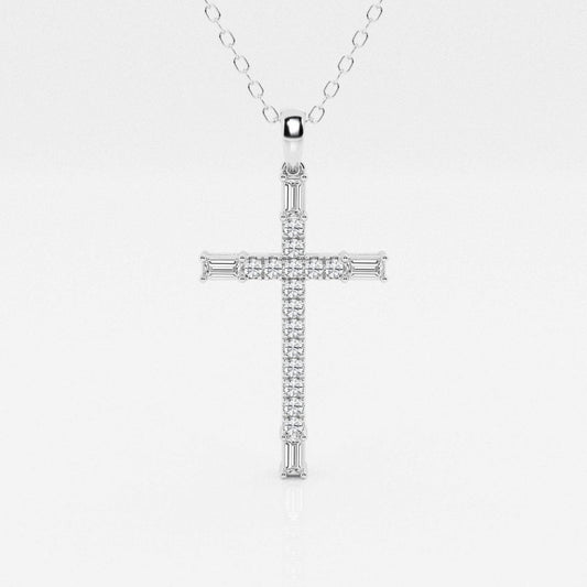 0.24 TCW Round & Baguette Shape Moissanite Cross Pendant Necklace