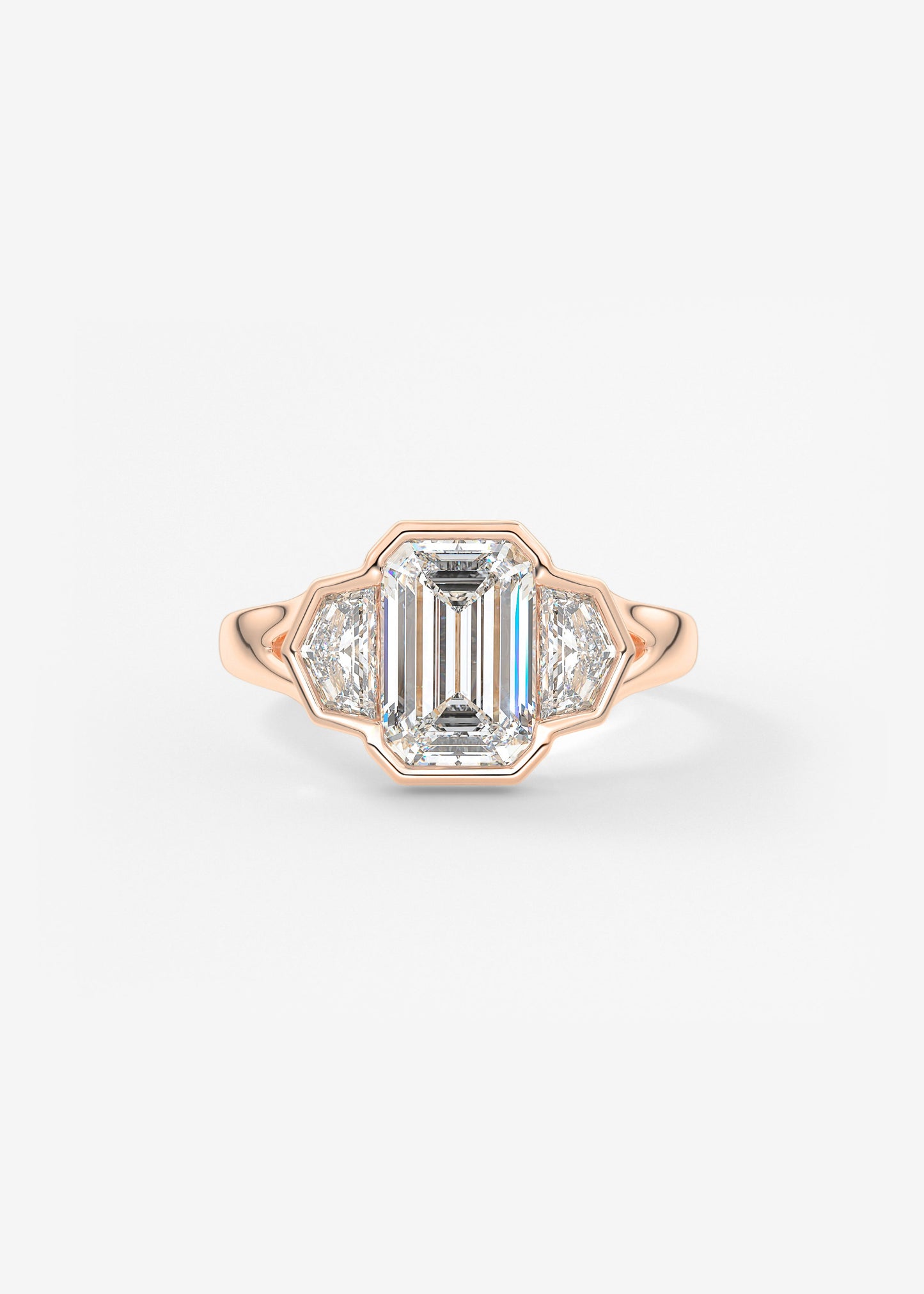 Emerald Three Stone Bezel Lab Grown Diamond Engagement Ring