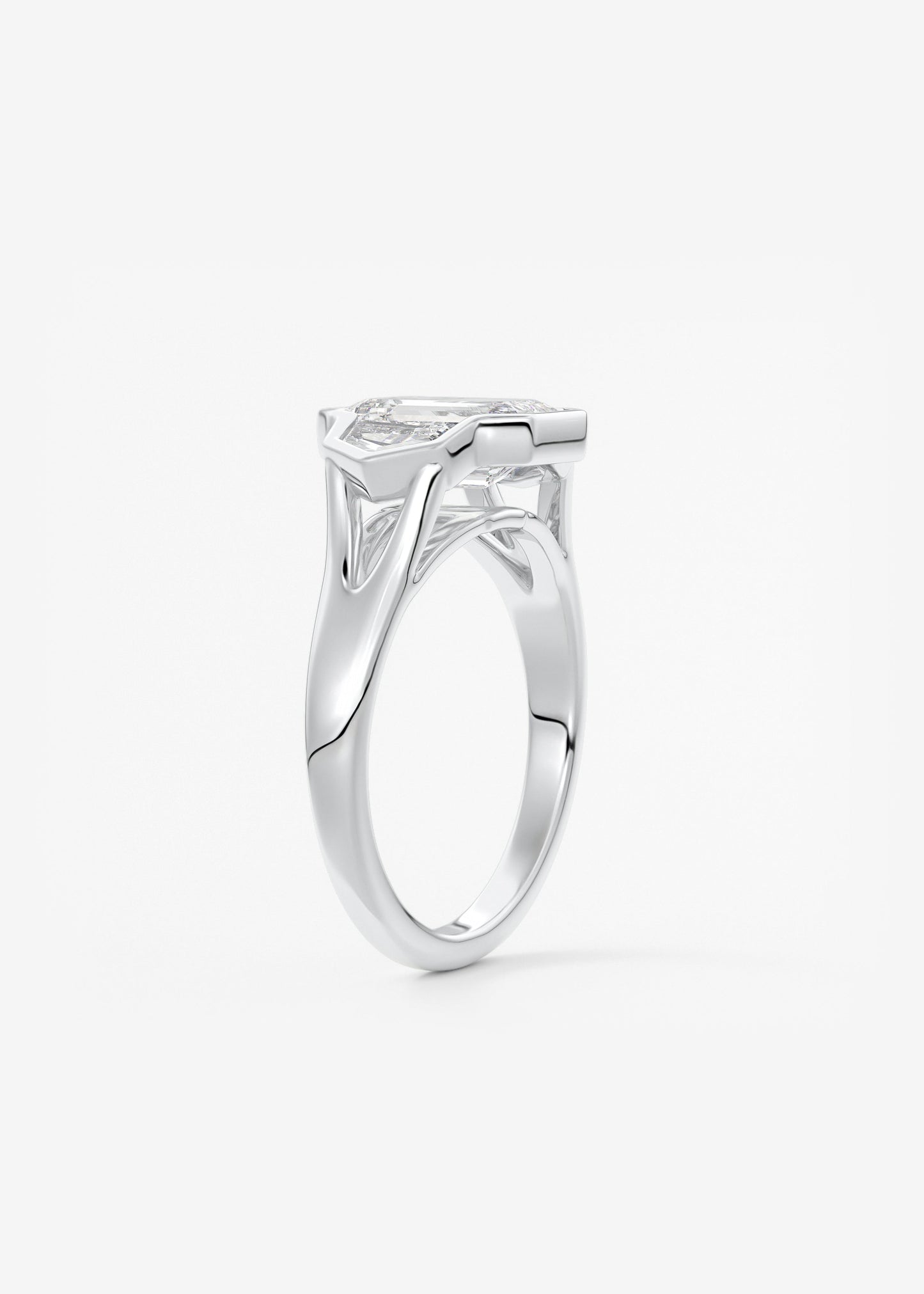 Emerald Three Stone Bezel Lab Grown Diamond Engagement Ring
