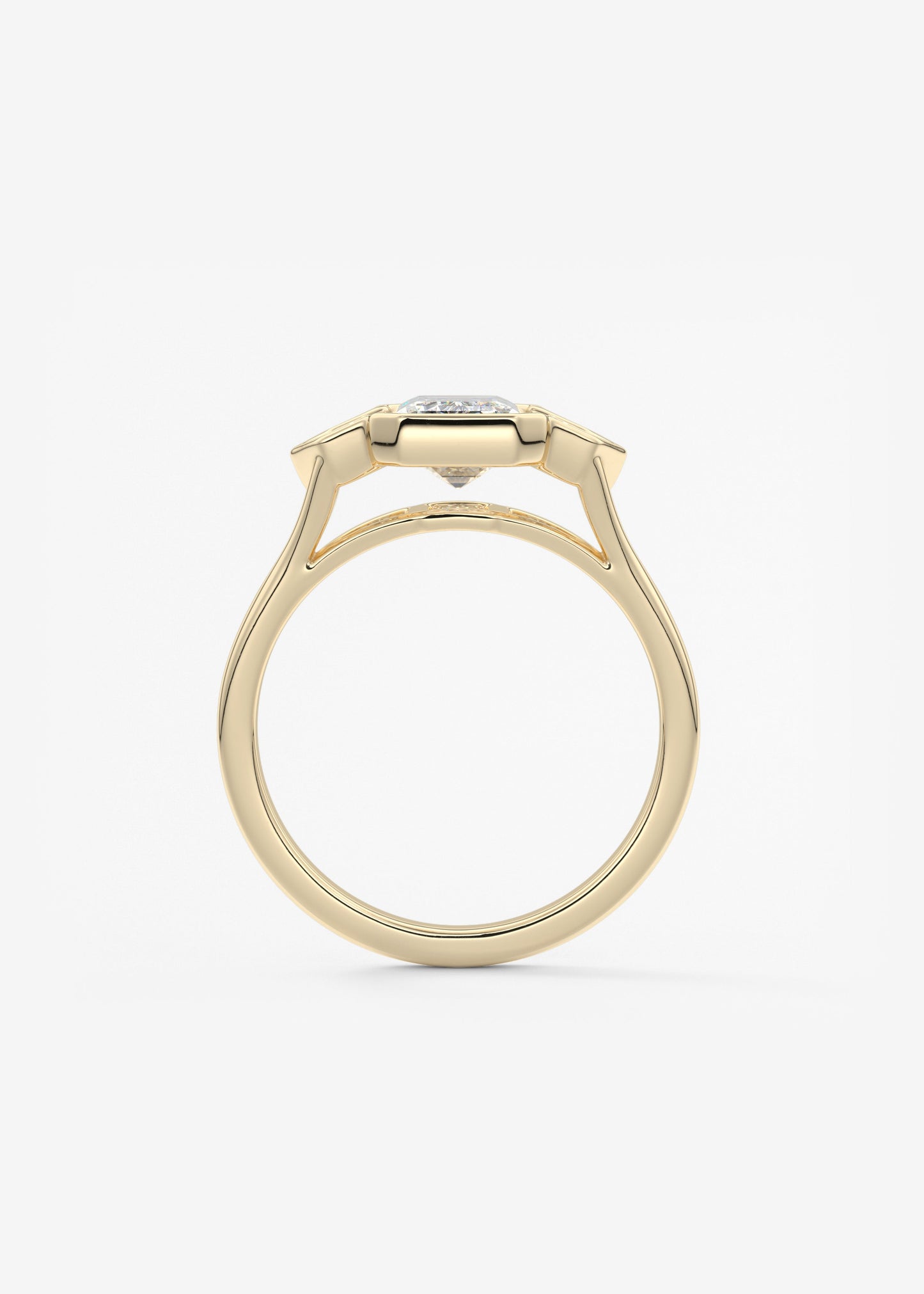 Emerald Three Stone Bezel Lab Grown Diamond Engagement Ring