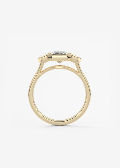 Emerald Three Stone Bezel Lab Grown Diamond Engagement Ring
