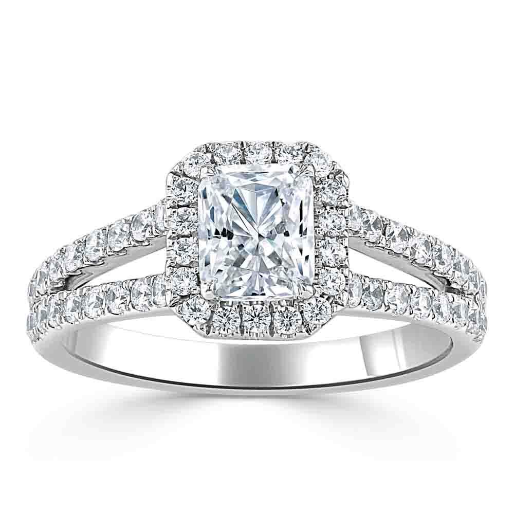 0.75 CT  Radiant Cut Halo Split Shank Style Moissanite Engagement Ring