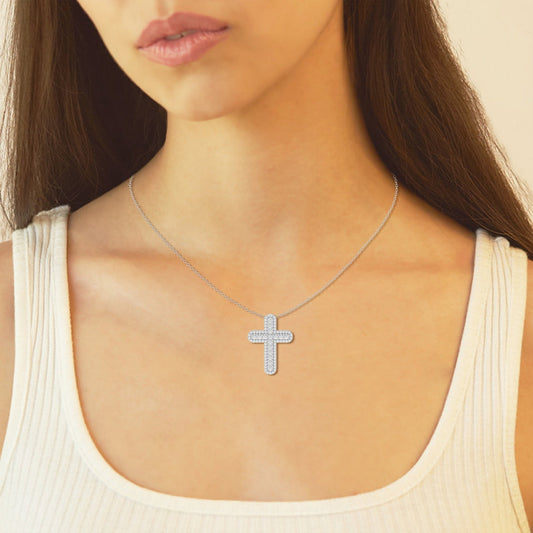 0.76 TCW Round Shape Moissanite Cross Pendant Necklace