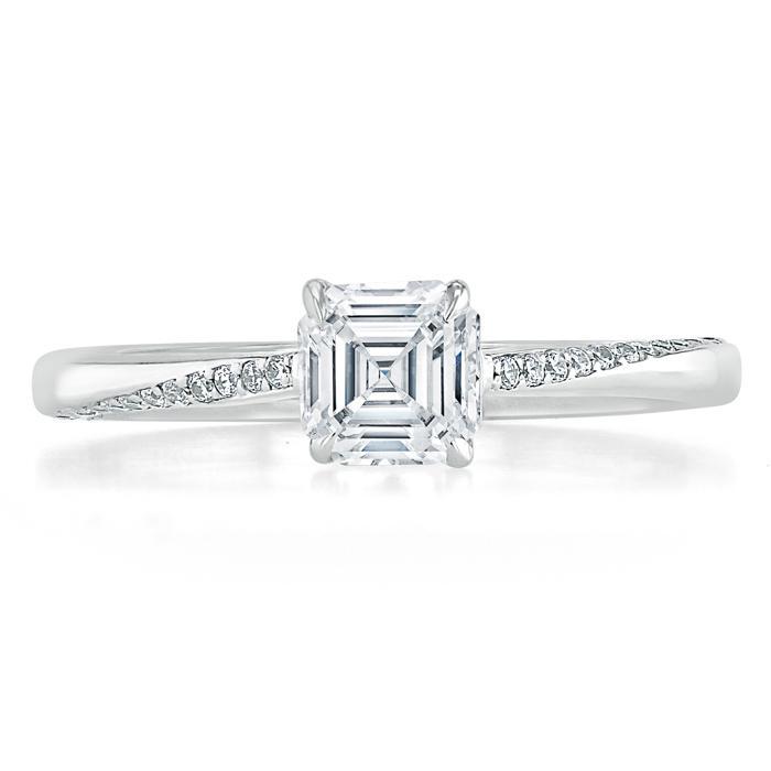 0.75 CT Asscher Cut Solitaire Moissanite Engagement Ring