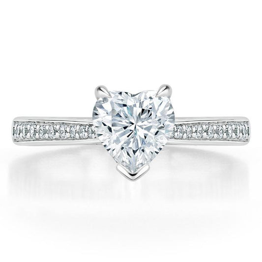 1.0 CT Heart Cut Solitaire Channel Pave Moissanite Engagement Ring