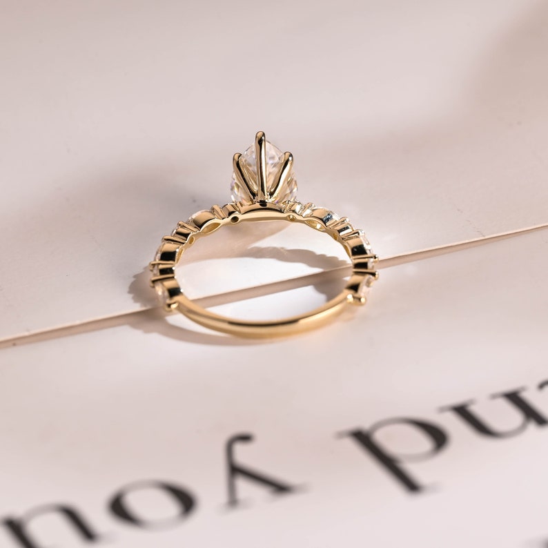 Stunning 1.0 - 2.0 CT Pear Moissanite Engagement Ring with Pave Design 7