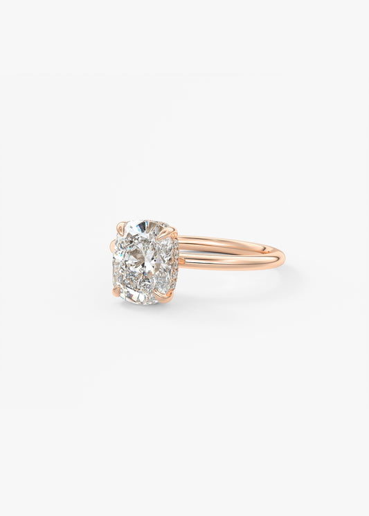Elongated Cushion Hidden Halo Lab Grown Diamond Engagement Ring