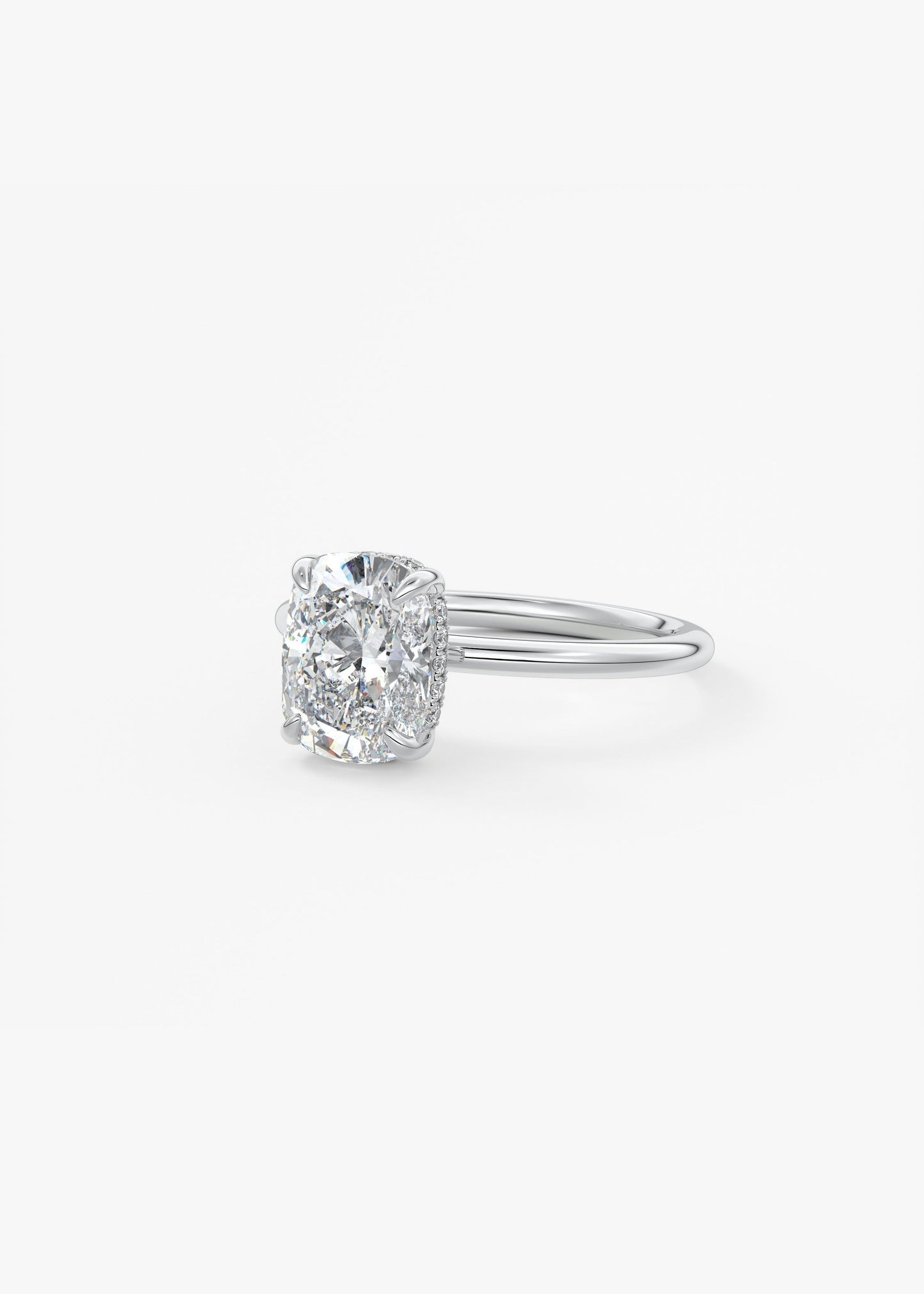 Elongated Cushion Hidden Halo Lab Grown Diamond Engagement Ring