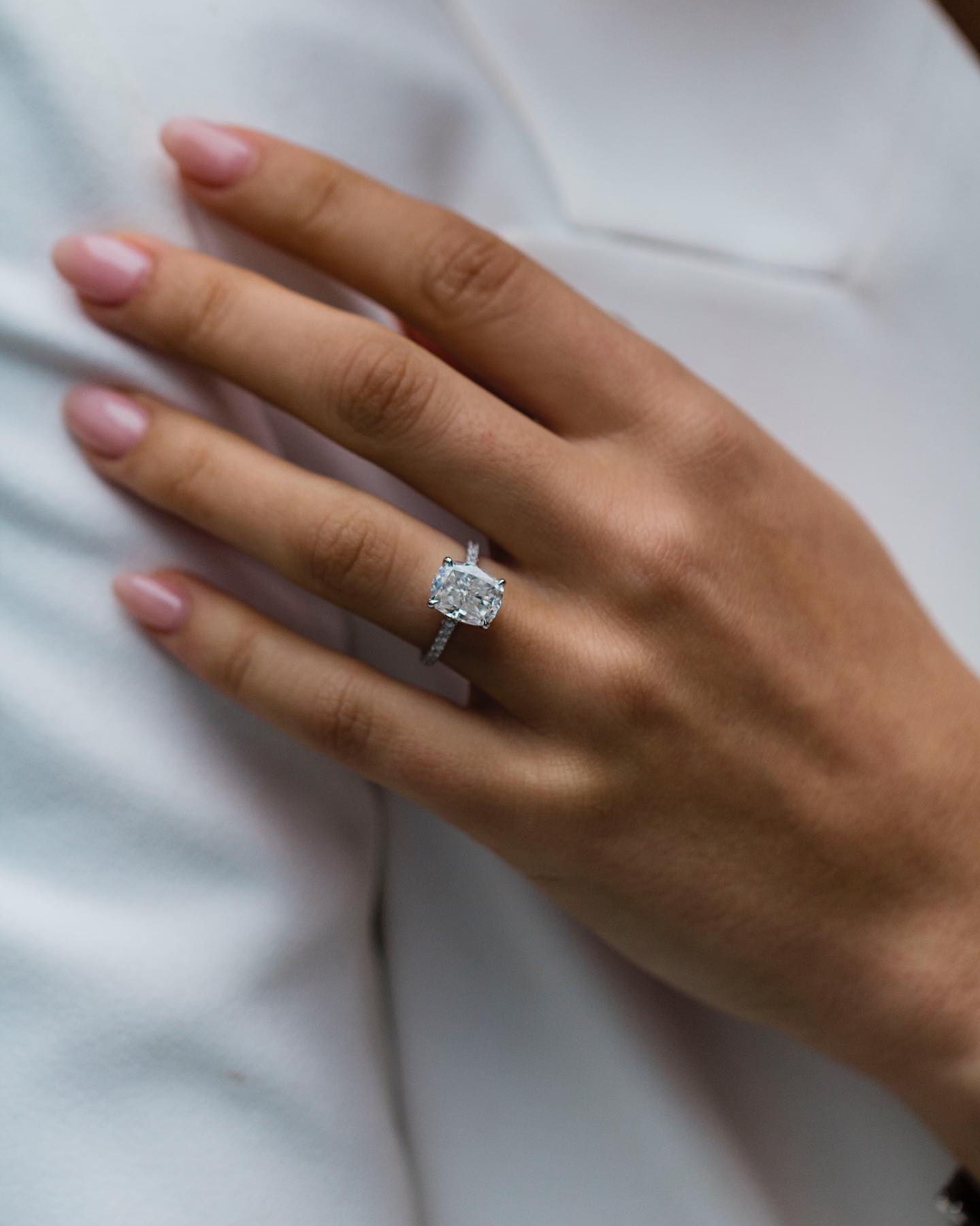 3.20 CT Cushion Solitaire Hidden Halo & Pave Moissanite Engagement Ring