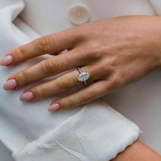 3.5 CT Oval Hidden Halo & Pave Moissanite Engagement Ring