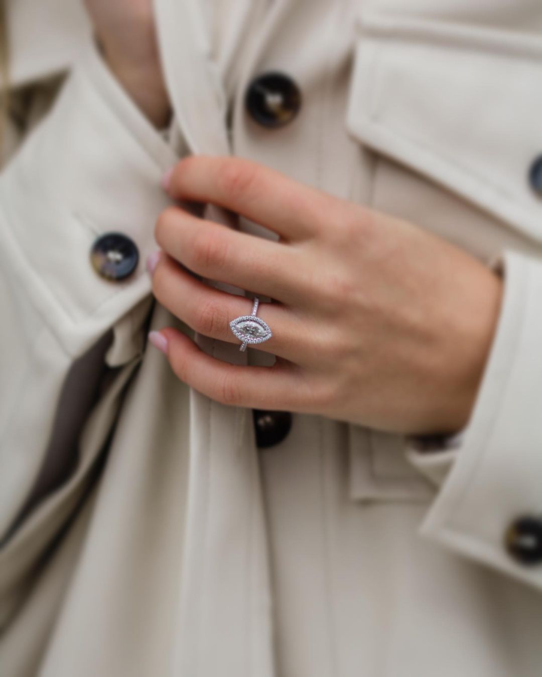 2.0 CT Marquise Halo Moissanite Engagement Ring