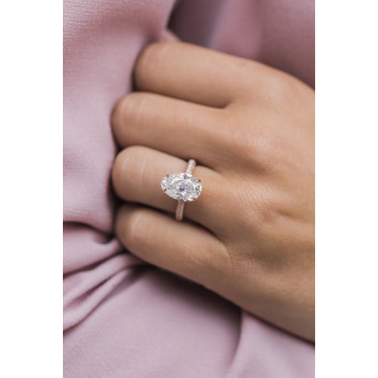 3.20 CT Pear Solitaire Hidden Halo & Pave Moissanite Engagement Ring