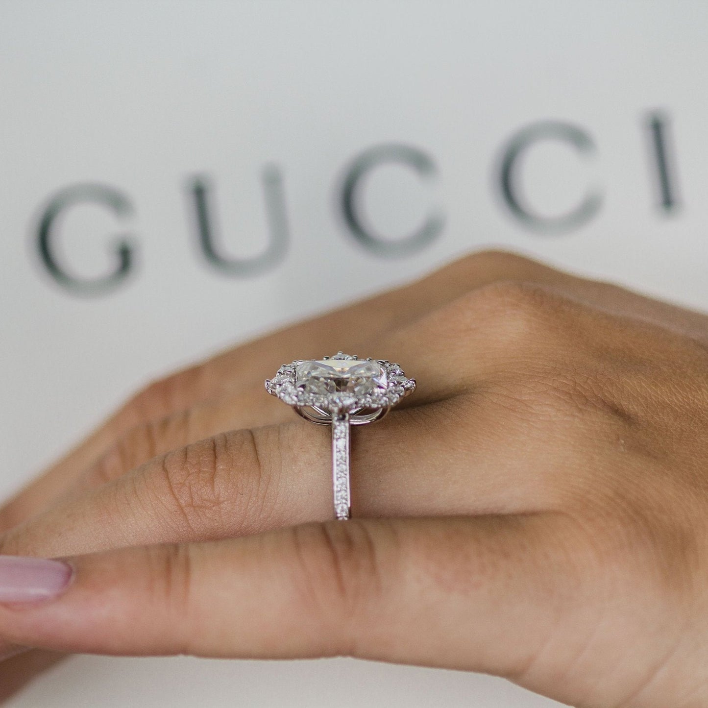 3.4 CT Radiant Halo & Pave Lab Grown Diamond Engagement Ring