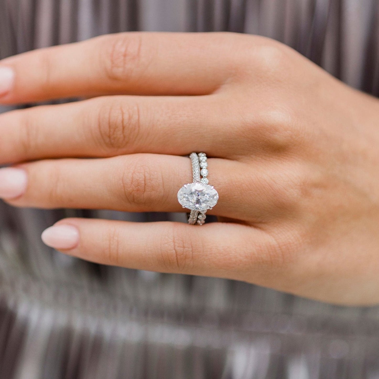 3.4 CT Oval Pave Lab Grown Diamond Engagement Ring