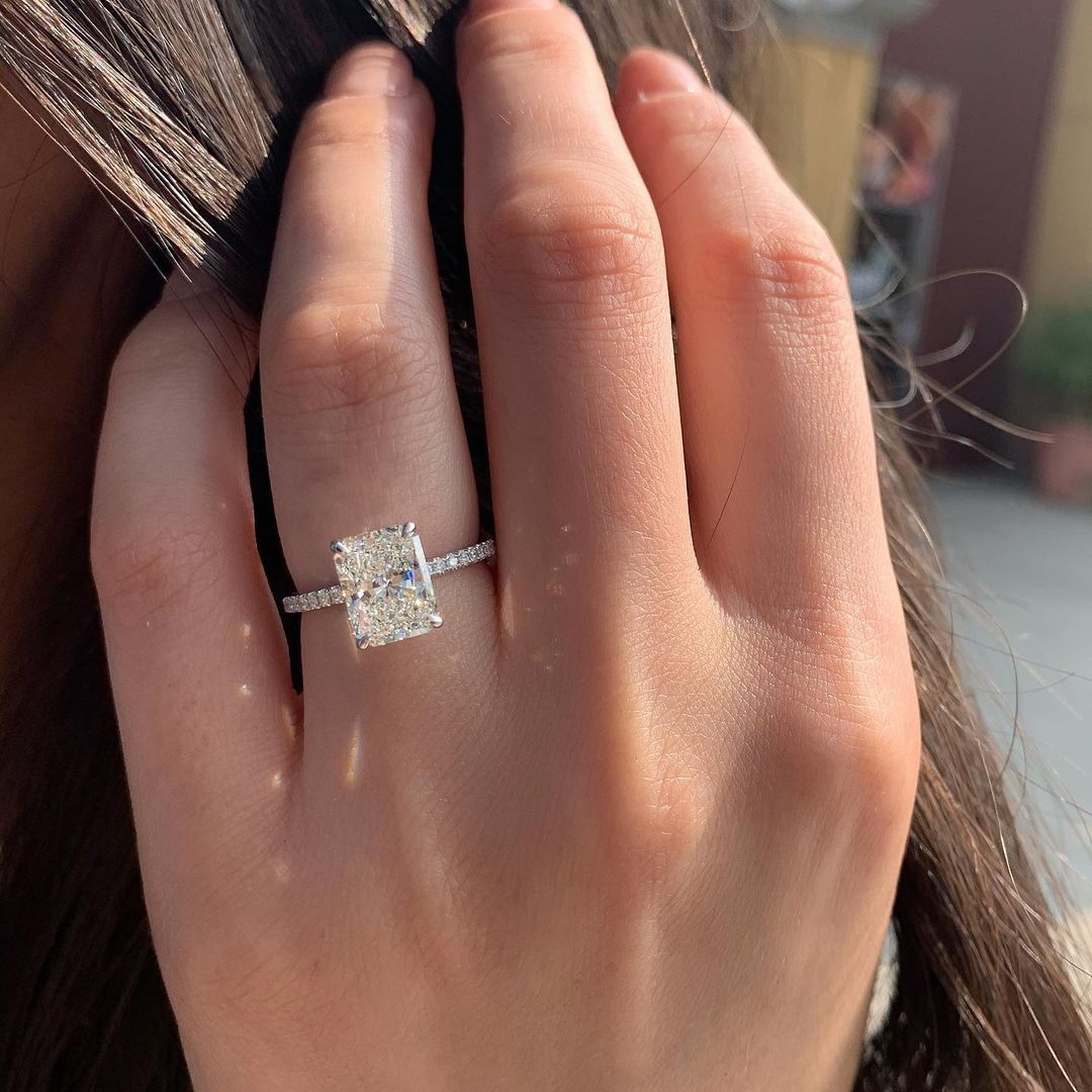 1.80 CT Radiant Hidden Halo & Pave Moissanite Engagement Ring