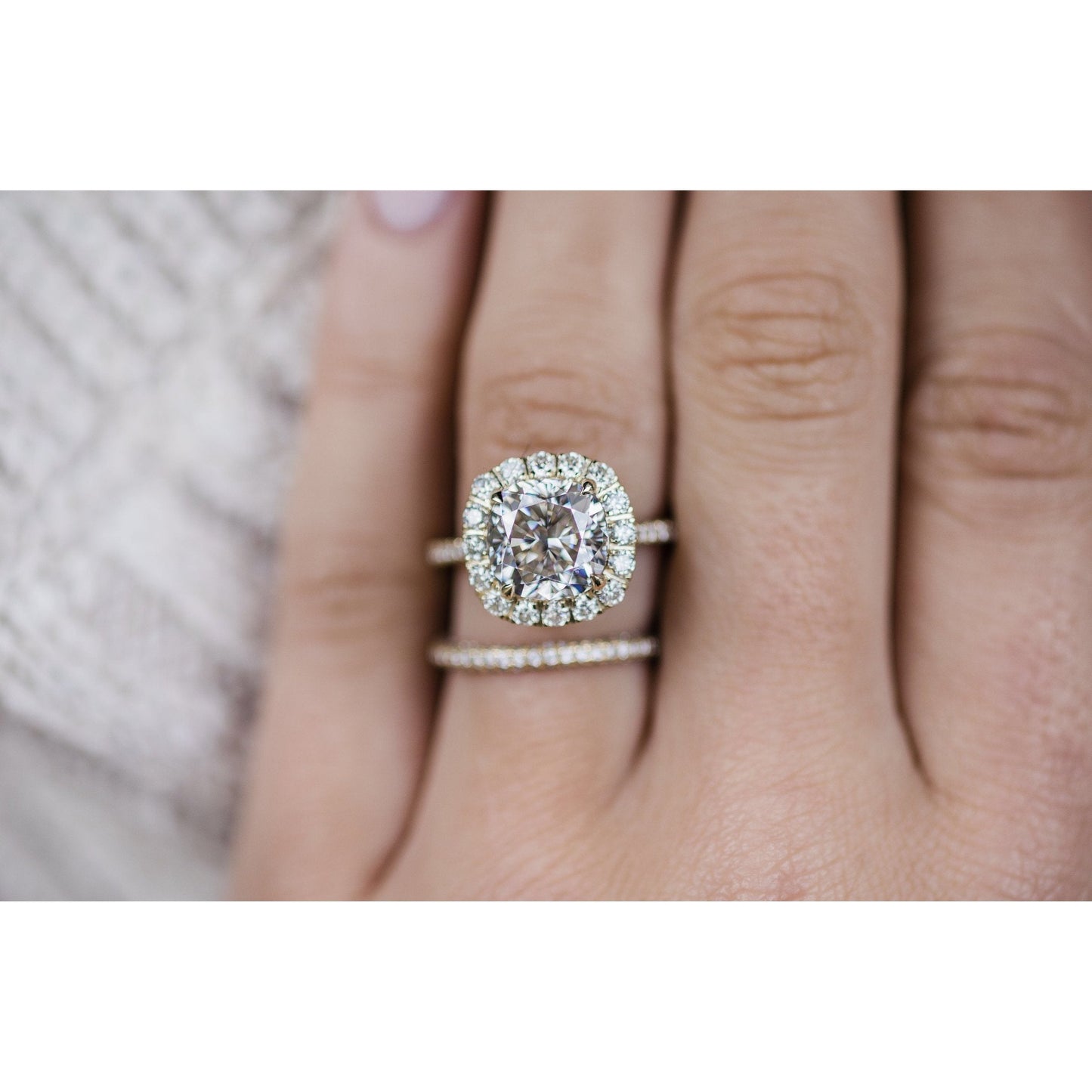 4.0 CT Cushion Halo & Pave Moissanite Engagement Ring