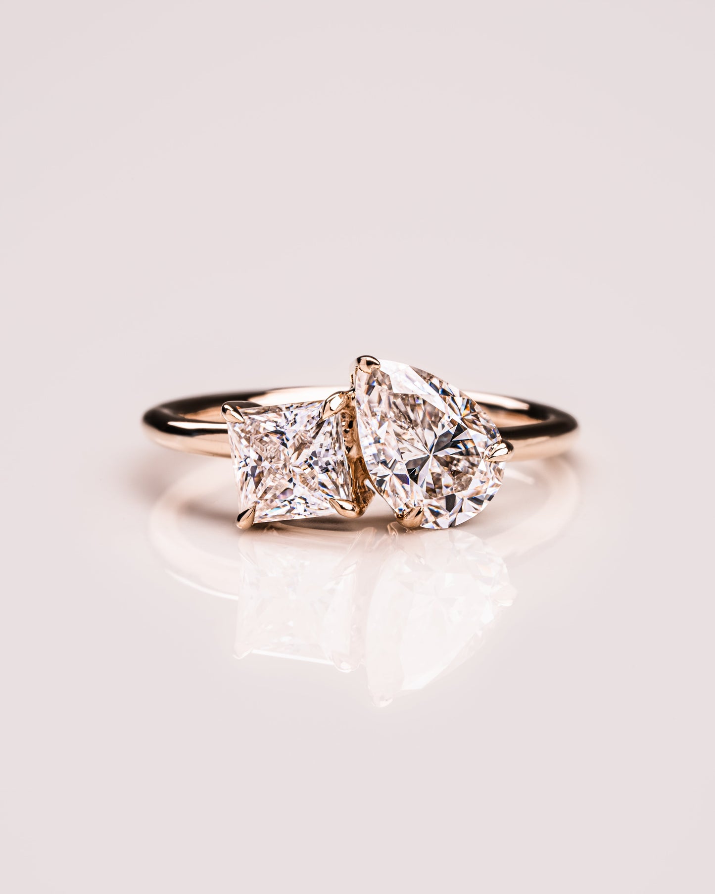 1.95 CT Pear & Princess Cut Two Stone Moissanite Engagement Ring