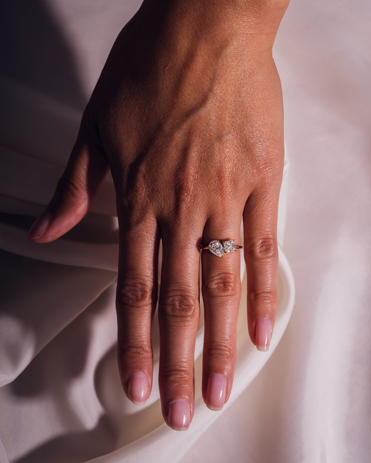 1.95 CT Pear & Princess Cut Two Stone Moissanite Engagement Ring