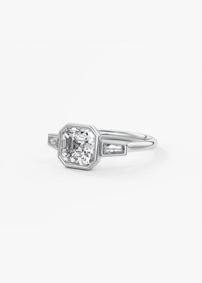 Asscher Three Stone Lab Grown Diamond Engagement Ring