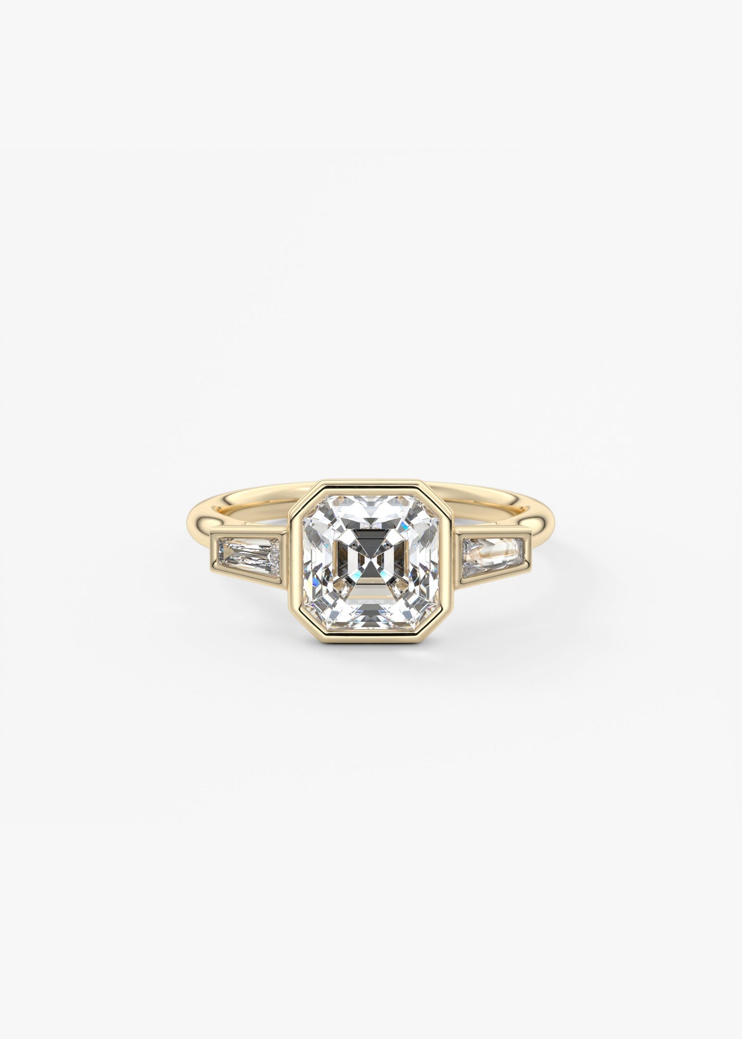 Asscher Three Stone Lab Grown Diamond Engagement Ring