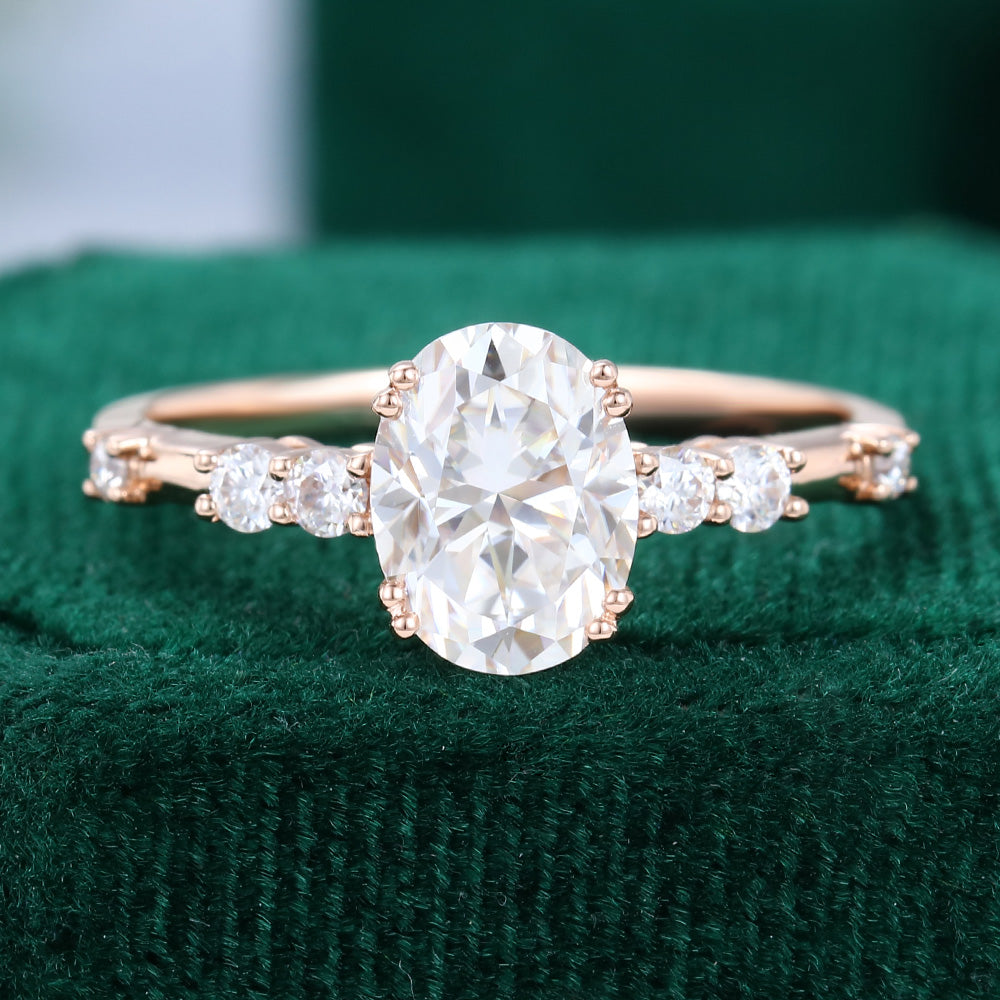 1.33 CT Oval Shaped Moissanite Pave Setting Engagement Ring