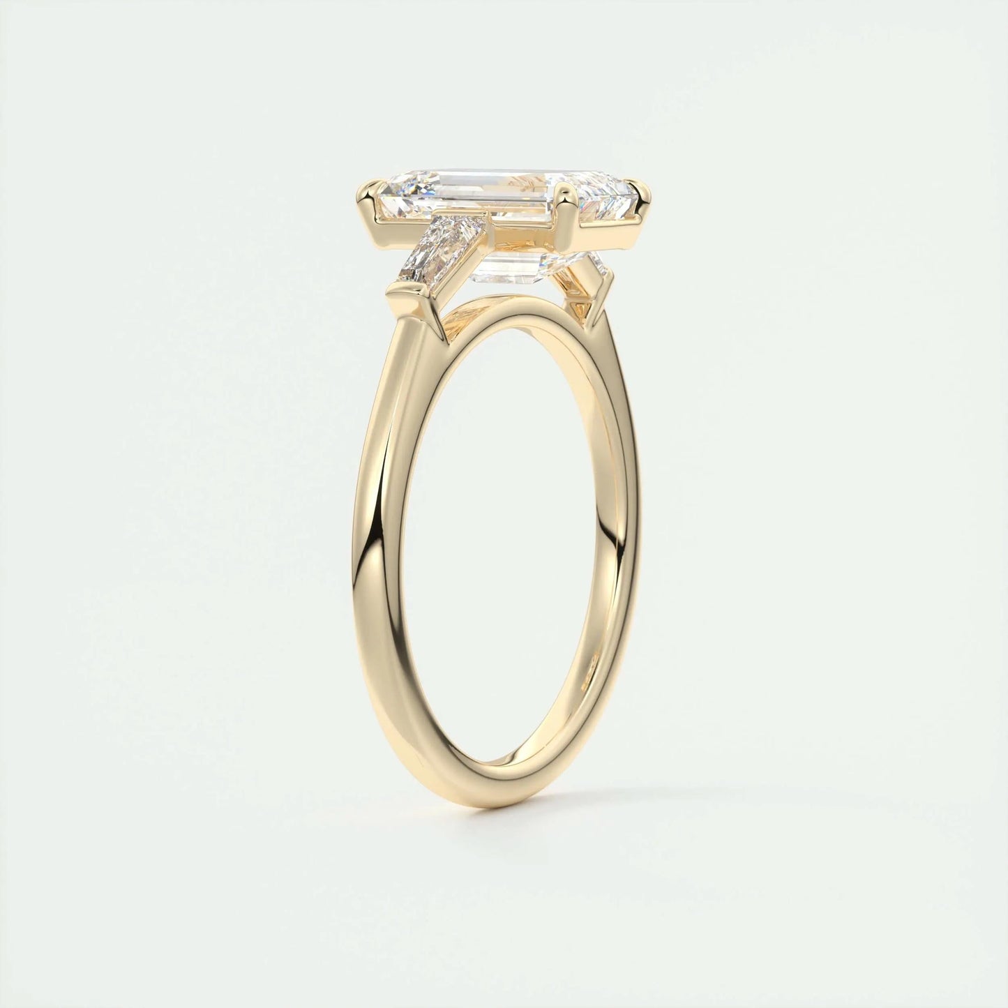 1.91 CT Emerald Cut Three Stone Moissanite Engagement Ring