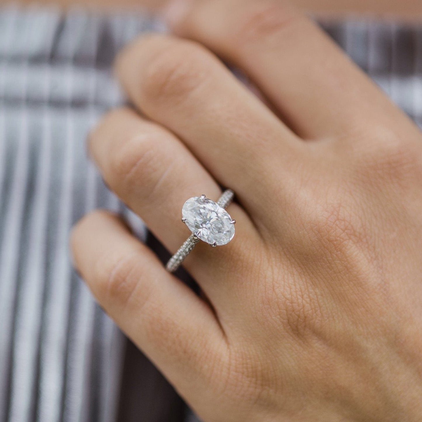 3.4 CT Oval Pave Lab Grown Diamond Engagement Ring