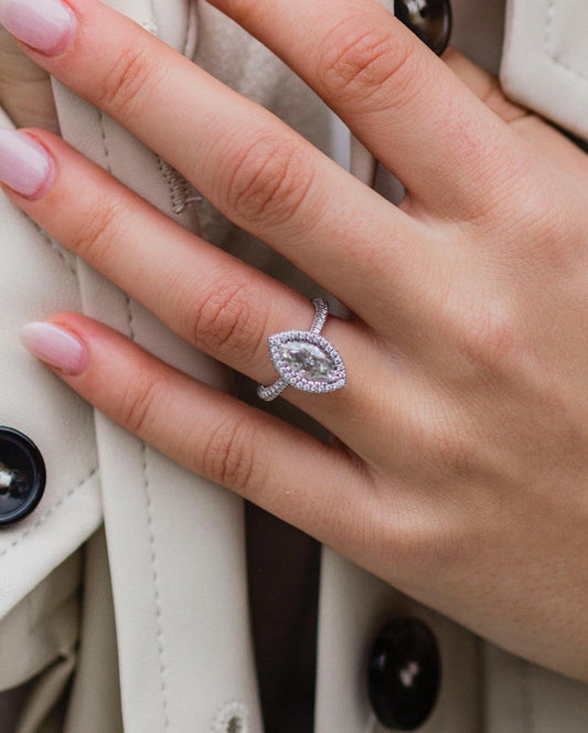 2.0 CT Marquise Halo Moissanite Engagement Ring