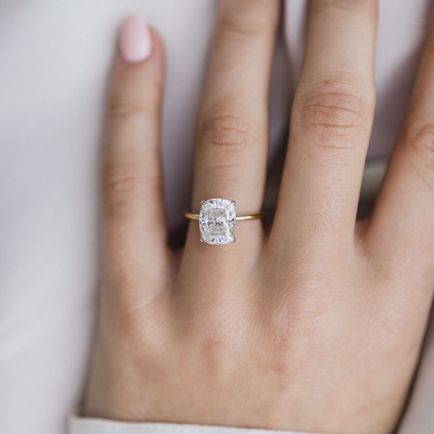 3.2 CT Elongated Cushion Hidden Halo Lab Grown Diamond Engagement Ring