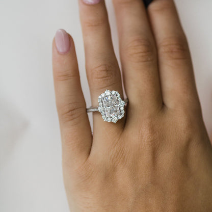 3.4 CT Radiant Halo & Pave Lab Grown Diamond Engagement Ring