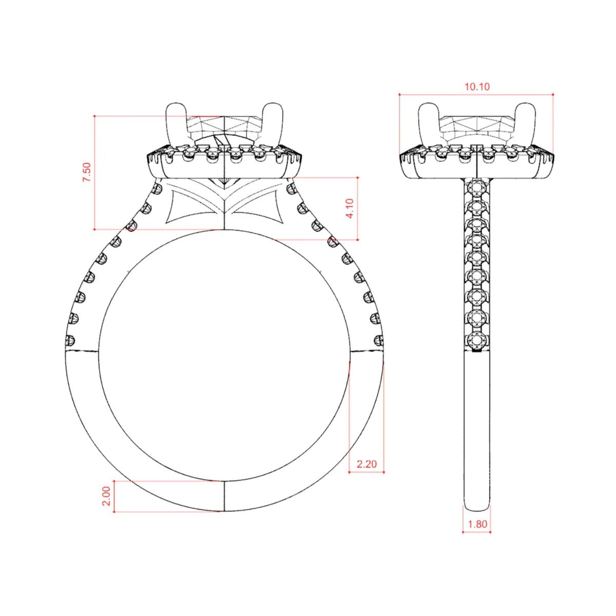 2.15 CT Cushion Cut Halo Moissanite Engagement Ring