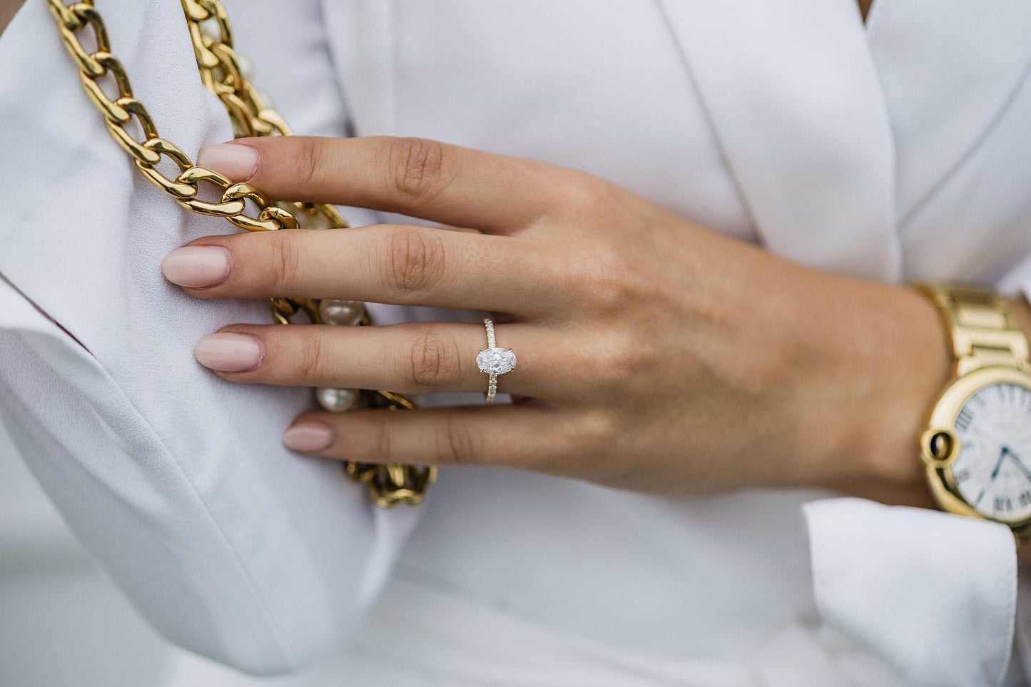 1.85 CT Oval Solitaire Hidden Halo & Pave Moissanite Engagement Ring