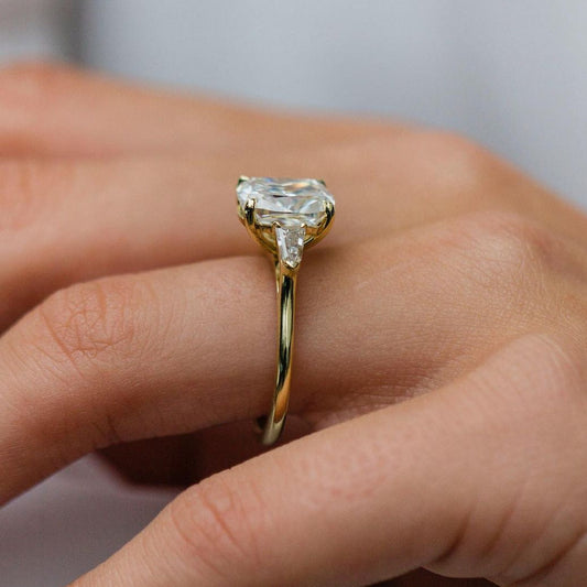 3.15 CT Cushion Three Stone Moissanite Engagement Ring