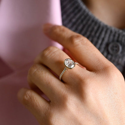 Stunning 1.0 - 2.0 CT Oval Moissanite Engagement Ring with Bezel Design 4