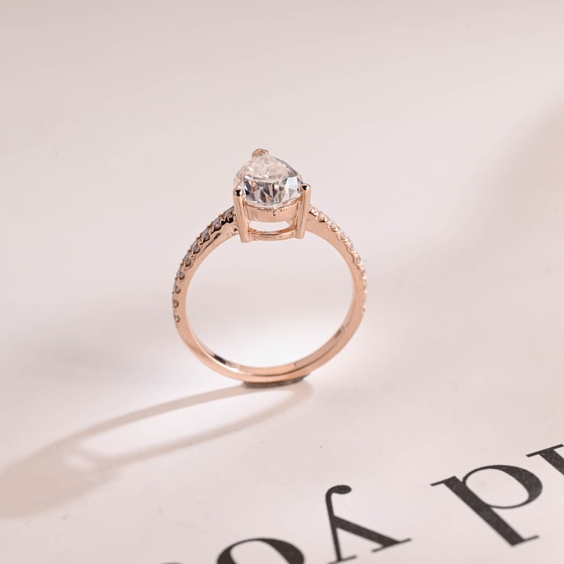 Stunning 1.0 - 2.0 CT Pear Moissanite Engagement Ring with Pave Design 8