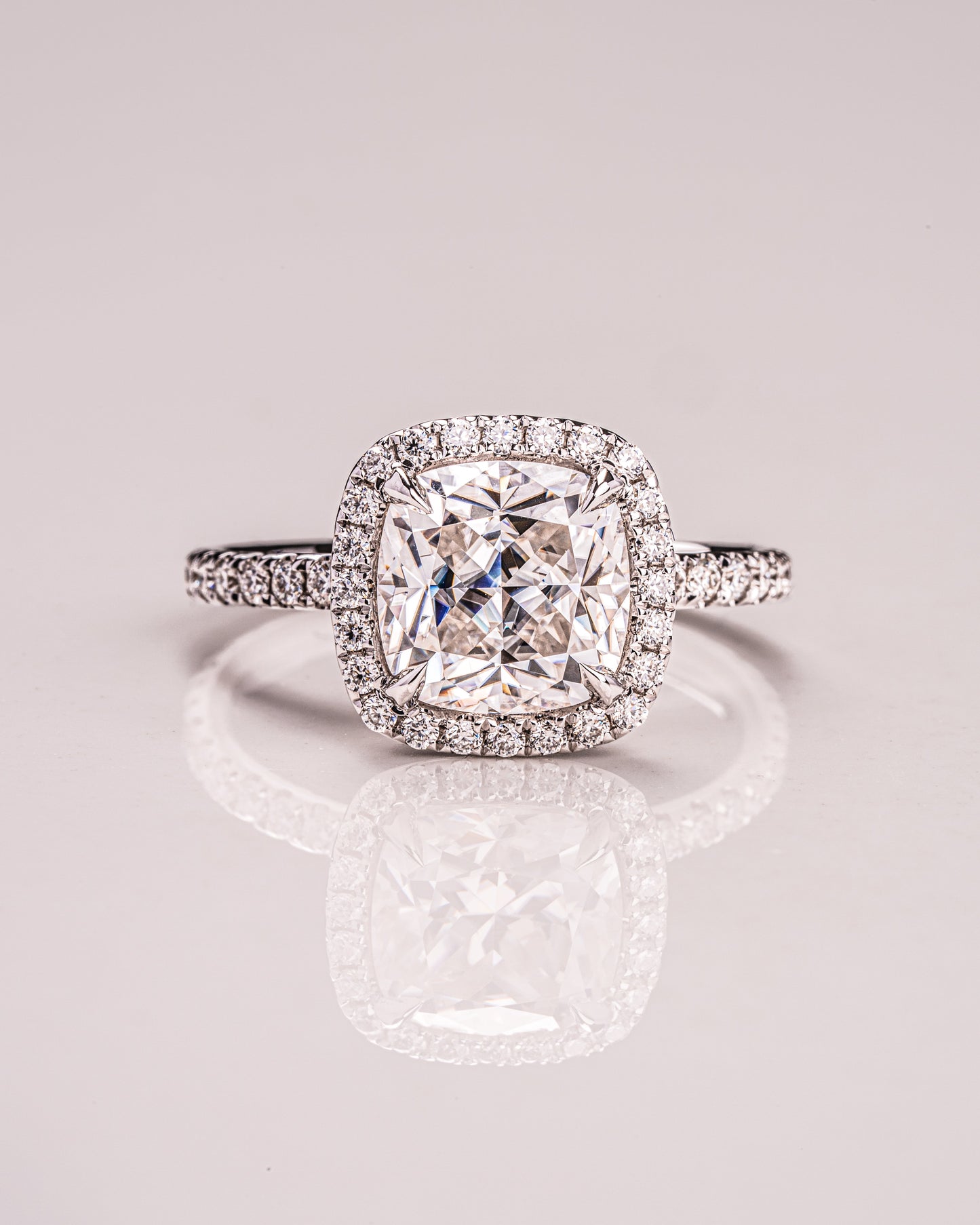 1.80 CT Cushion Cut Halo Moissanite Engagement Ring With Pave Setting