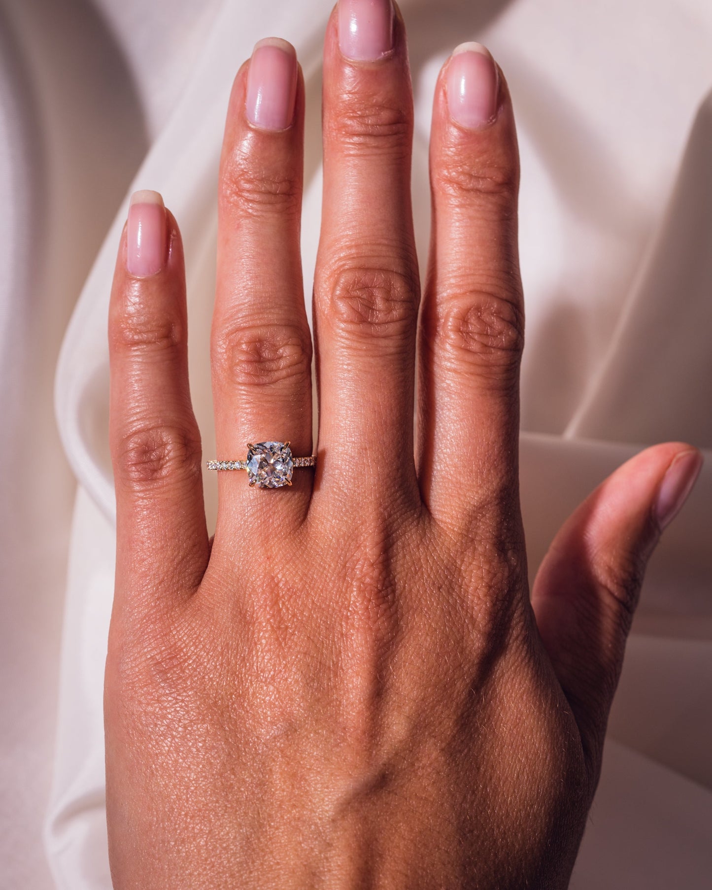 1.74 CT Cushion Solitaire Pave Moissanite Engagement Ring