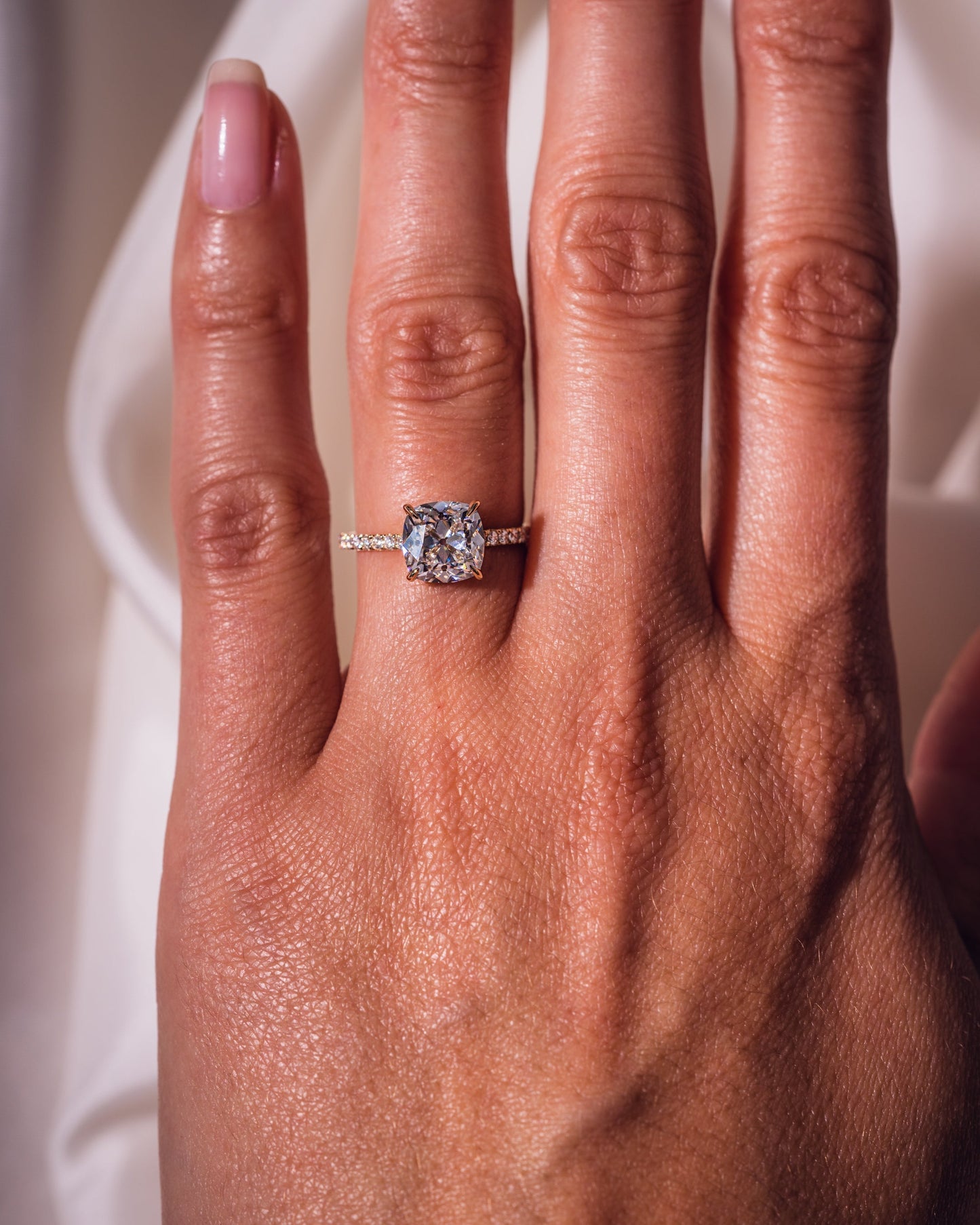 1.74 CT Cushion Solitaire Pave Moissanite Engagement Ring