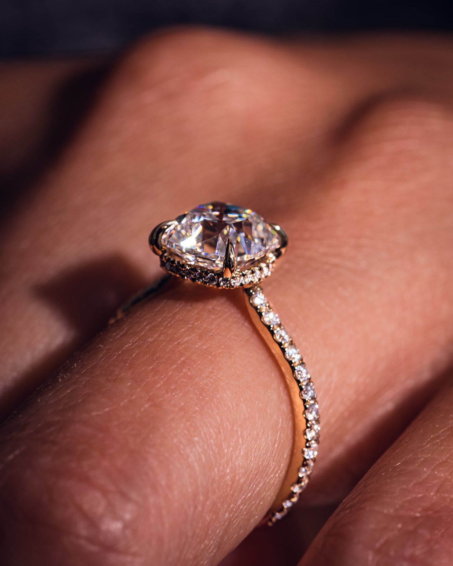 1.74 CT Cushion Solitaire Pave Moissanite Engagement Ring