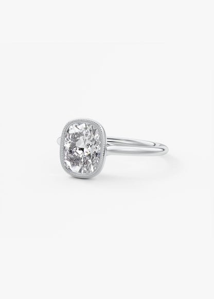 Elongated Cushion Milgrain Bezel Lab Grown Diamond Engagement Ring