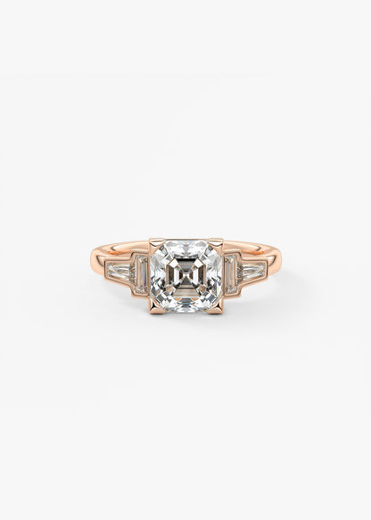 Asscher Five Stones Lab Grown Diamond Engagement Ring