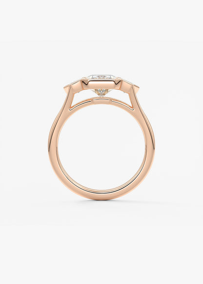 Radiant Three Stone/Bezel Lab Grown Diamond Engagement Ring