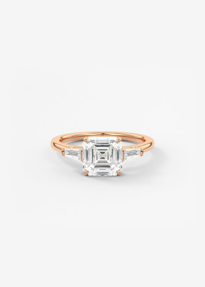 Asscher Three Stone Lab Grown Diamond Engagement Ring