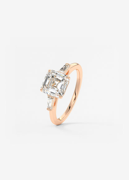 Asscher Three Stone Lab Grown Diamond Engagement Ring