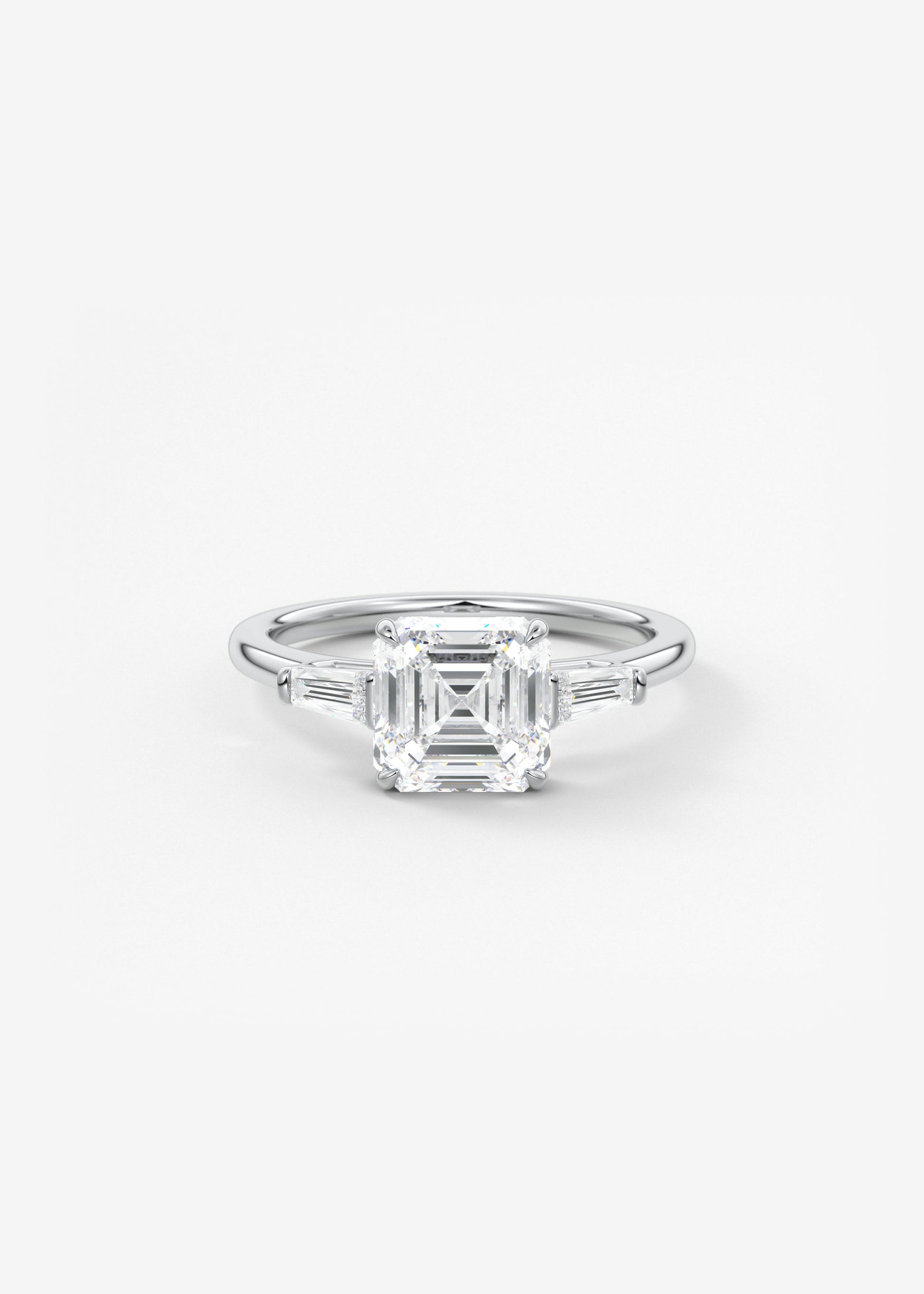 Asscher Three Stone Lab Grown Diamond Engagement Ring