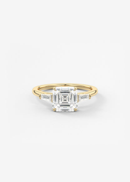 Asscher Three Stone Lab Grown Diamond Engagement Ring