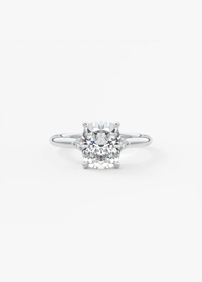 Elongated Cushion Three Stone Lab Grown Diamond Engagement Ring