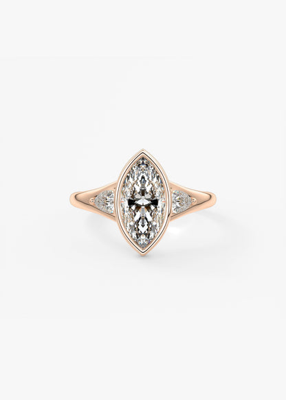 Marquise Three Stone Bezel Lab Grown Diamond Engagement Ring