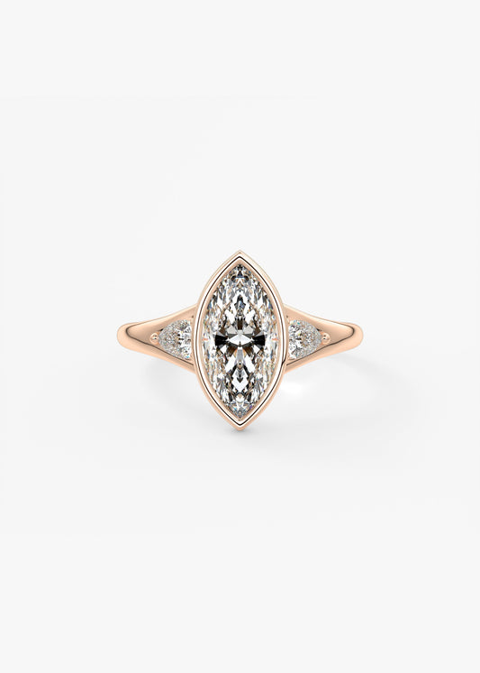 Marquise Three Stone Bezel Lab Grown Diamond Engagement Ring